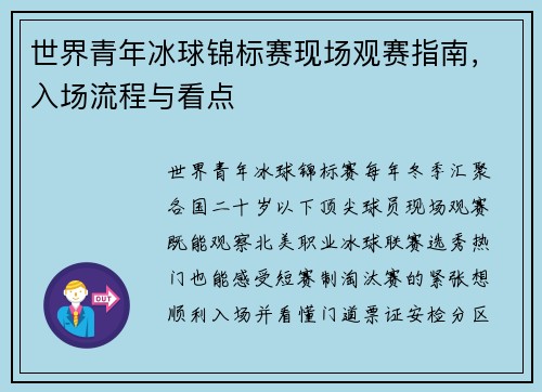 世界青年冰球锦标赛现场观赛指南,入场流程与看点 世界青年冰球锦标赛现场观赛指南,入场流程与看点